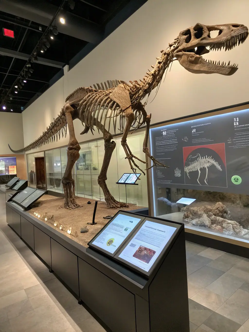 A museum exhibit showcasing fossils and artifacts, with informative displays and interactive elements.