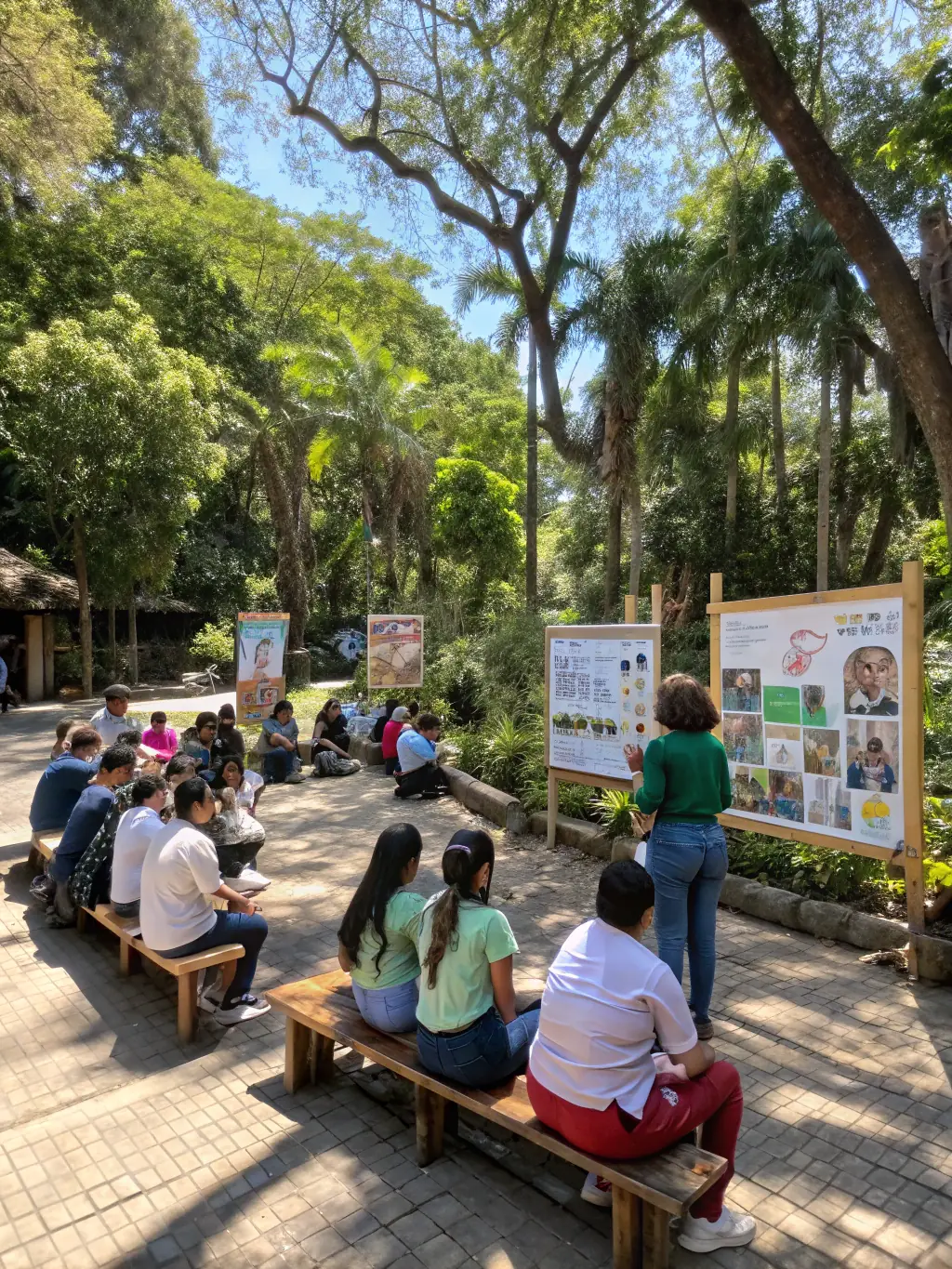 A diverse group of community members attending a workshop on sustainable living practices, organized by ASSOCIATION PALEODECOUVERTES, demonstrating community engagement.